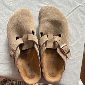 Birkenstock Tan Suede Boston Mules